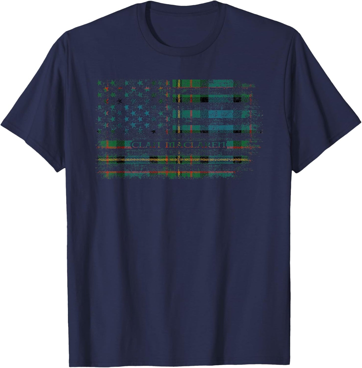 Clan MacLaren Scottish tartan US flag kilt Scotland T-Shirt - T-Shirt | Navy
