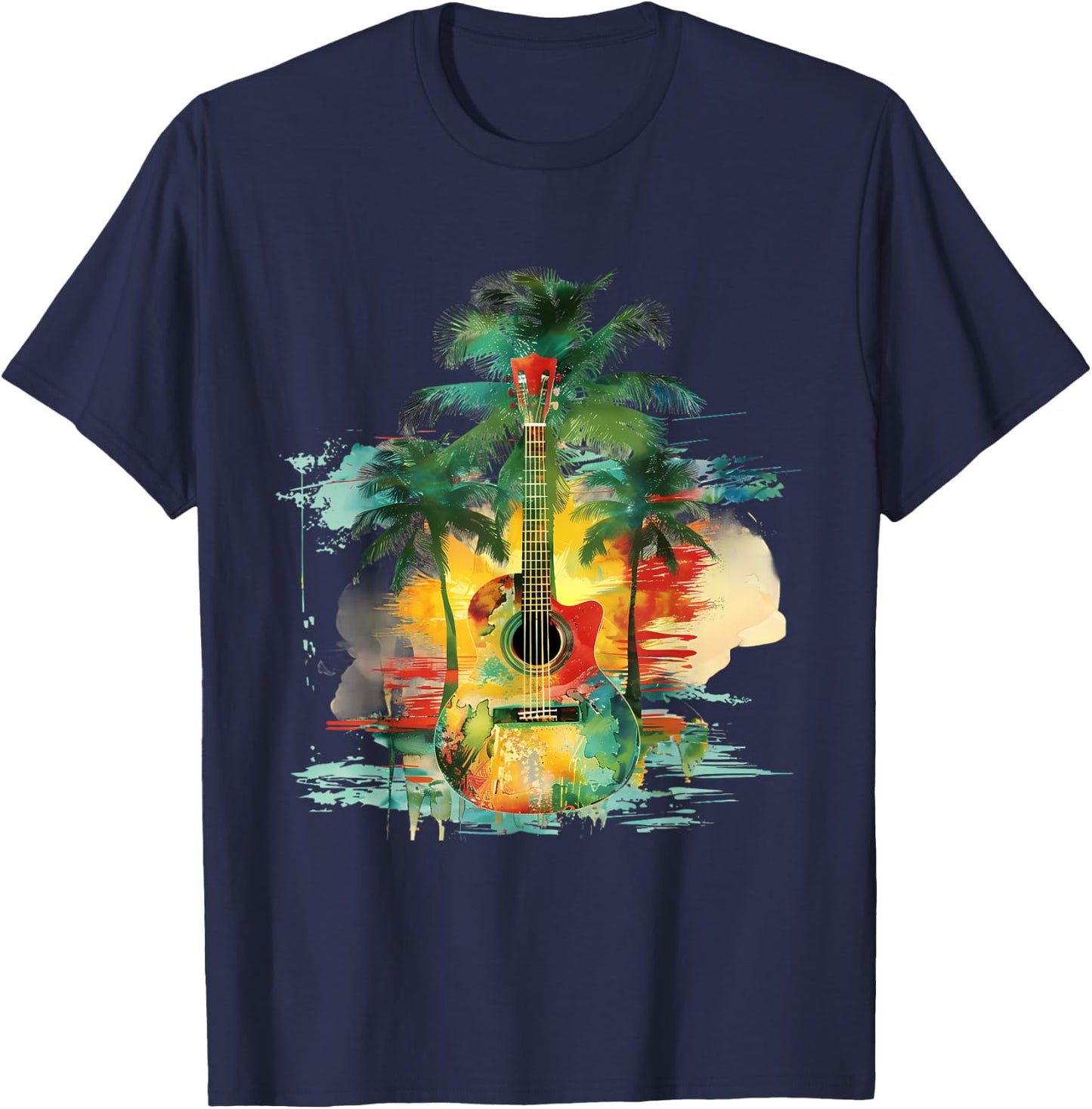 Rasta Reggae Guitar Rastafarian Roots Jamaican Pride T-Shirt - T-Shirt | Navy