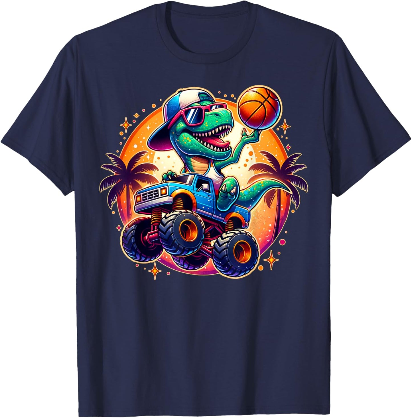 Funny T-rex Dinosaur Basketball Player Kids Toddlers Youth T-Shirt - T-Shirt | Navy