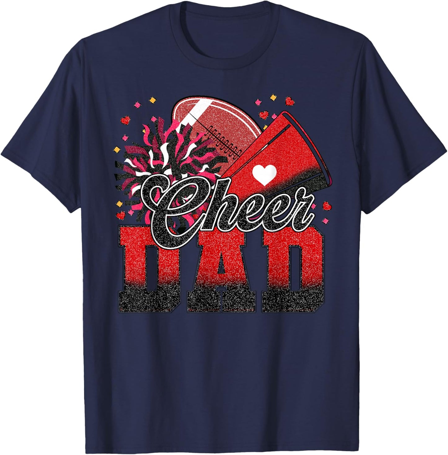 Red Black Football Cheer Dad Women Men Vintage Cheerleader T-Shirt - T-Shirt | Navy