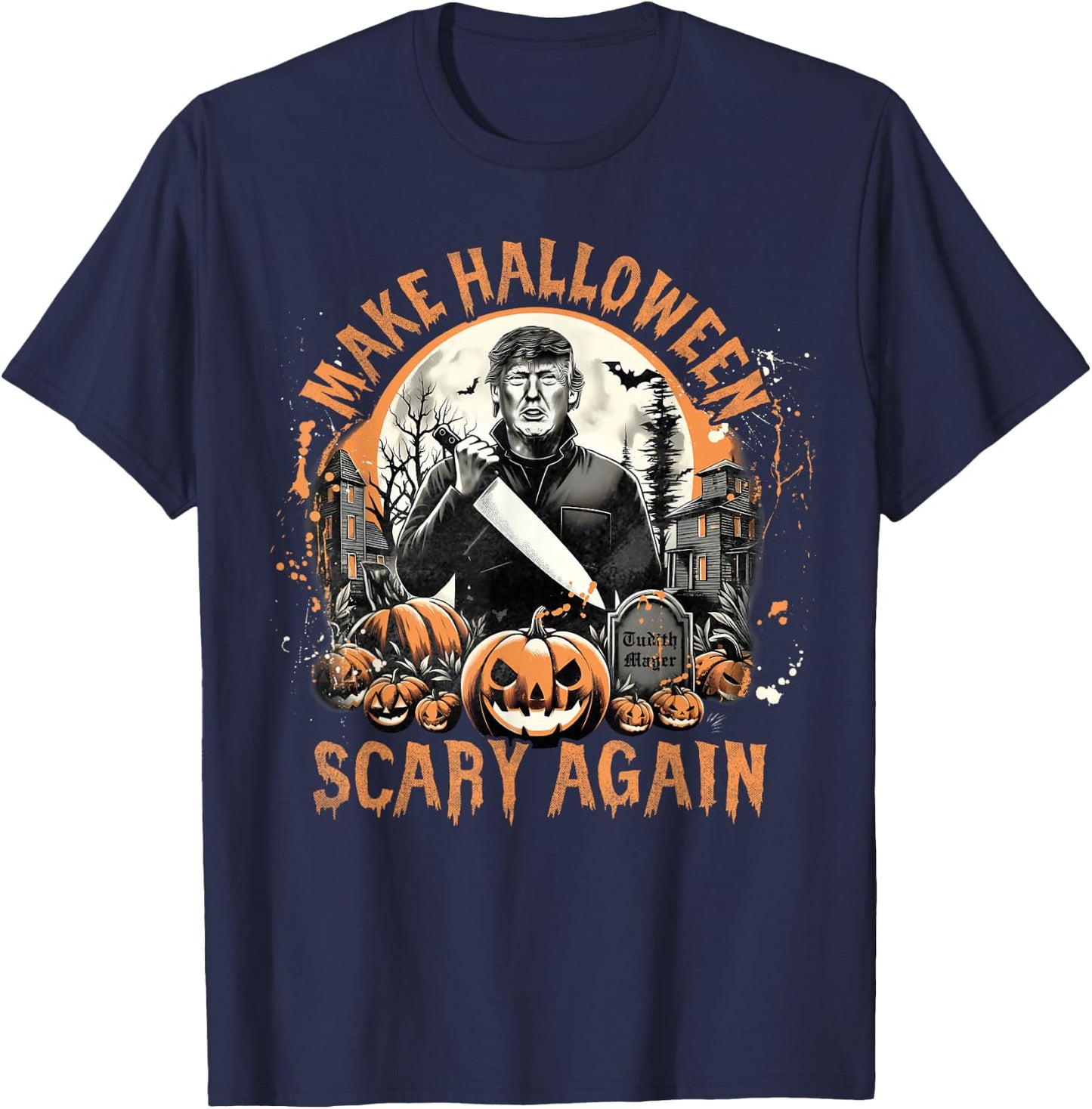 Make Halloween Scary Again Funny Trump Jack O Lantern Spooky T-Shirt - T-Shirt | Navy