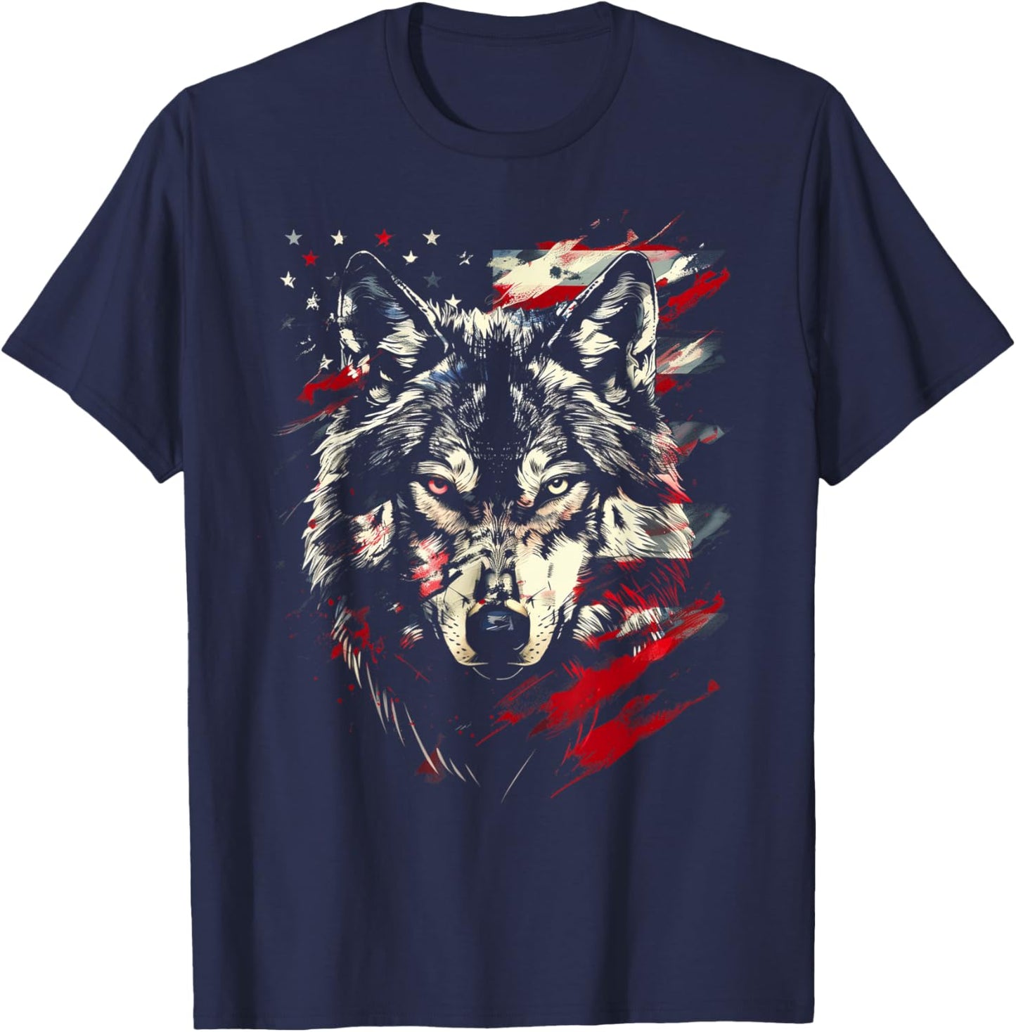 Wolf American Flag USA Patriotic Wolf Lover T-Shirt - T-Shirt | Navy