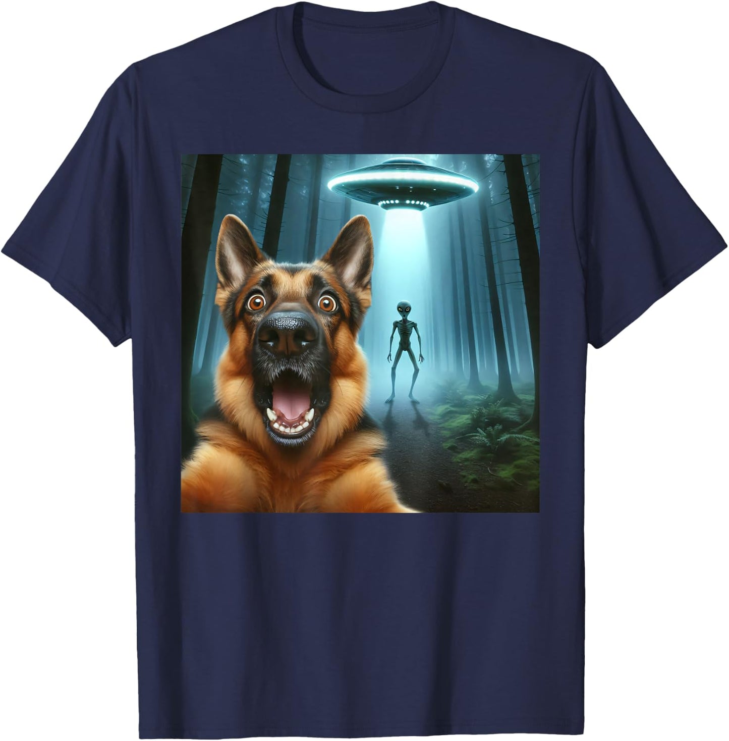 German shepherd Selfie alien UFO funny German shepherd mom T-Shirt - T-Shirt | Navy