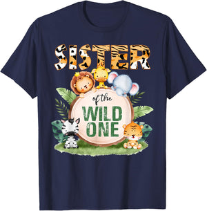 Sister Of The Wild One 1st Birthday Safari Family Matching T-Shirt - T-Shirt | Navy