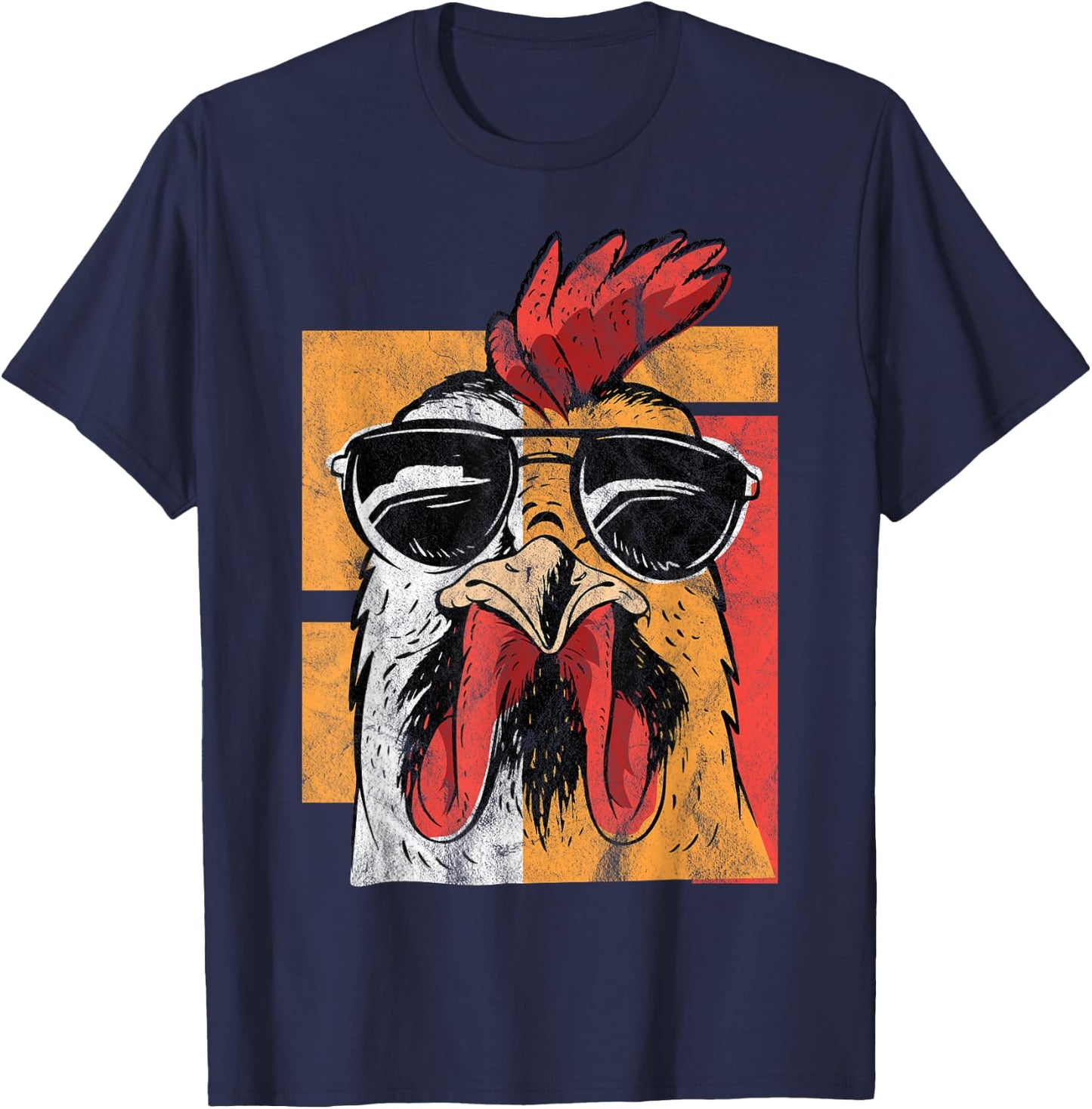 Cool Rooster Wearing Sunglasses Retro Vintage Chicken T-Shirt - T-Shirt | Navy