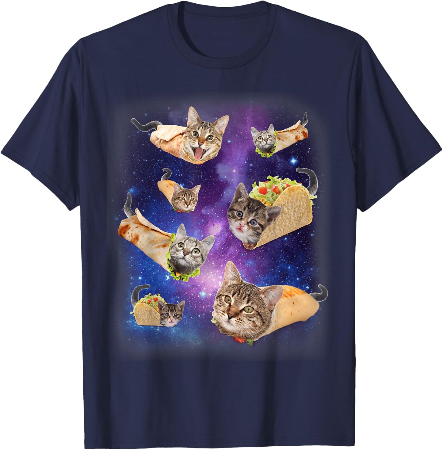 Burrito Cat and Taco Cat Space Galaxy Meme Tacocat Silly T-Shirt - T-Shirt | Navy