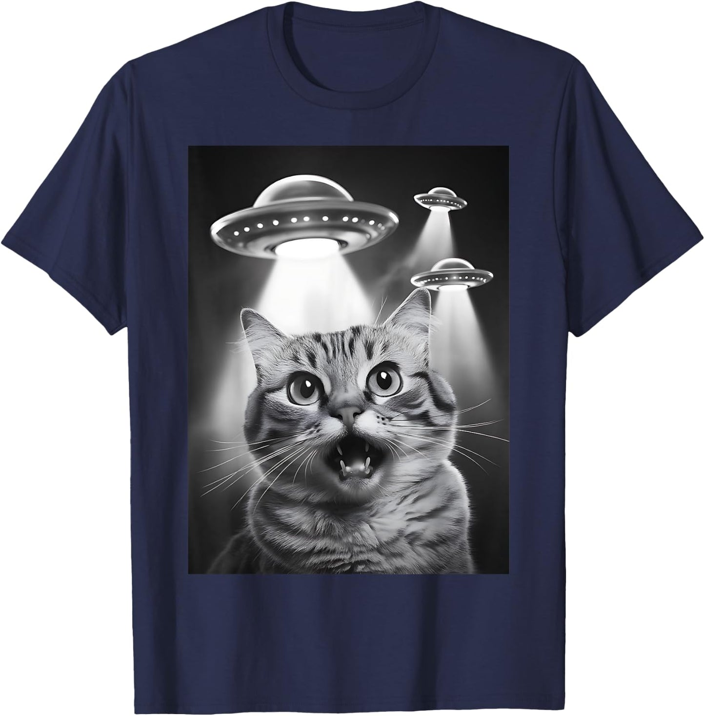 Alien UFO Funny Cat Selfie T-Shirt - T-Shirt | Navy