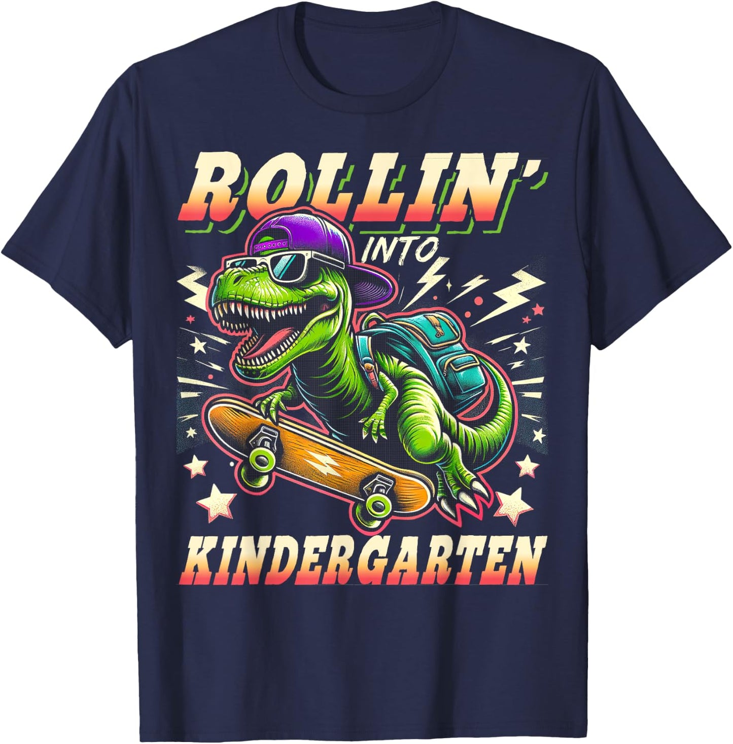 Back to School Kindergarten Dinosaur First Day of School Boy T-Shirt - T-Shirt | Navy