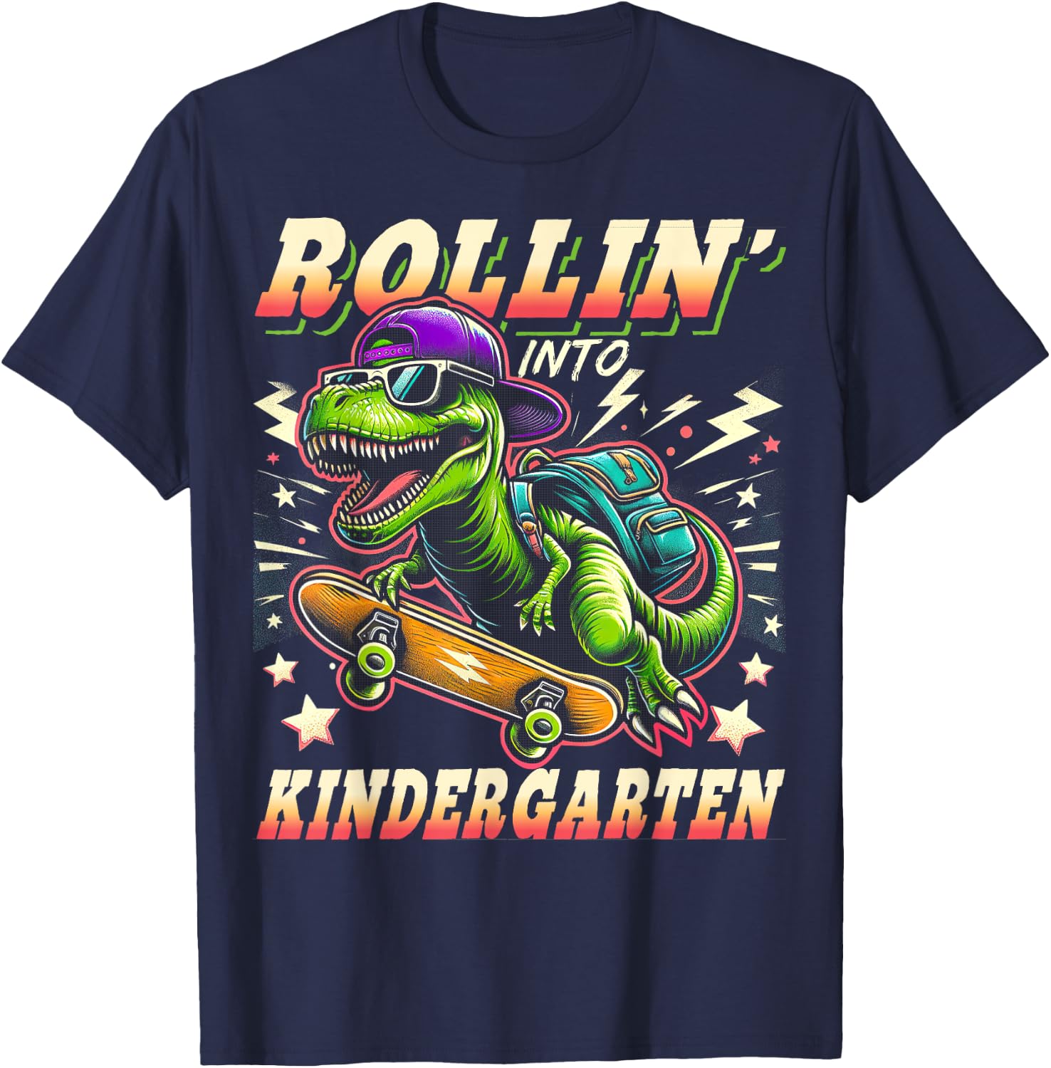 Back to School Kindergarten Dinosaur First Day of School Boy T-Shirt - T-Shirt | Navy