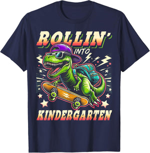 Back to School Kindergarten Dinosaur First Day of School Boy T-Shirt - T-Shirt | Navy