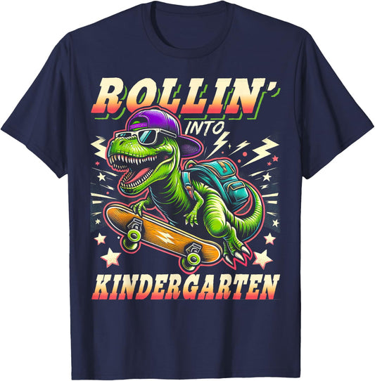 Back to School Kindergarten Dinosaur First Day of School Boy T-Shirt - T-Shirt | Navy