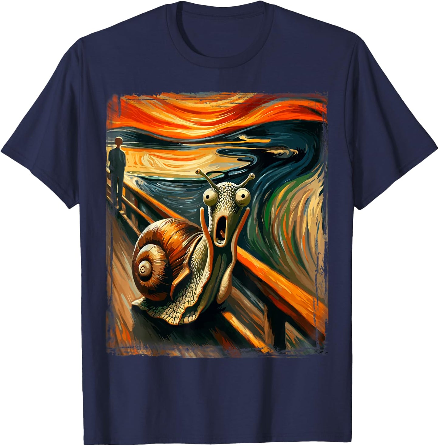 Artistic Scream Parody Funny Animal Painting Art Humor Snail T-Shirt - T-Shirt | Navy
