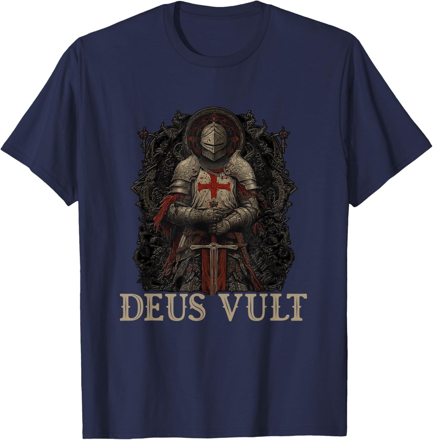 Temple Teutonic Templar Knight - Deus Vult T-Shirt - T-Shirt | Navy