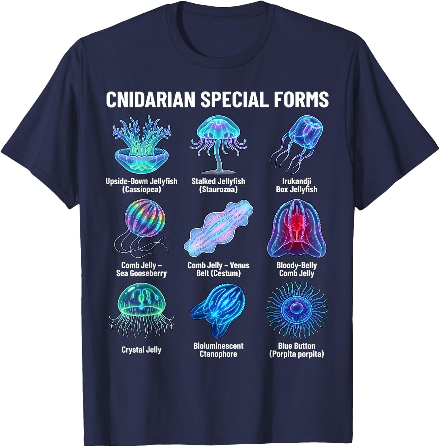 Cnidarian Special Forms Jellyfish & Comb Jelly Species Chart T-Shirt - T-Shirt | Navy