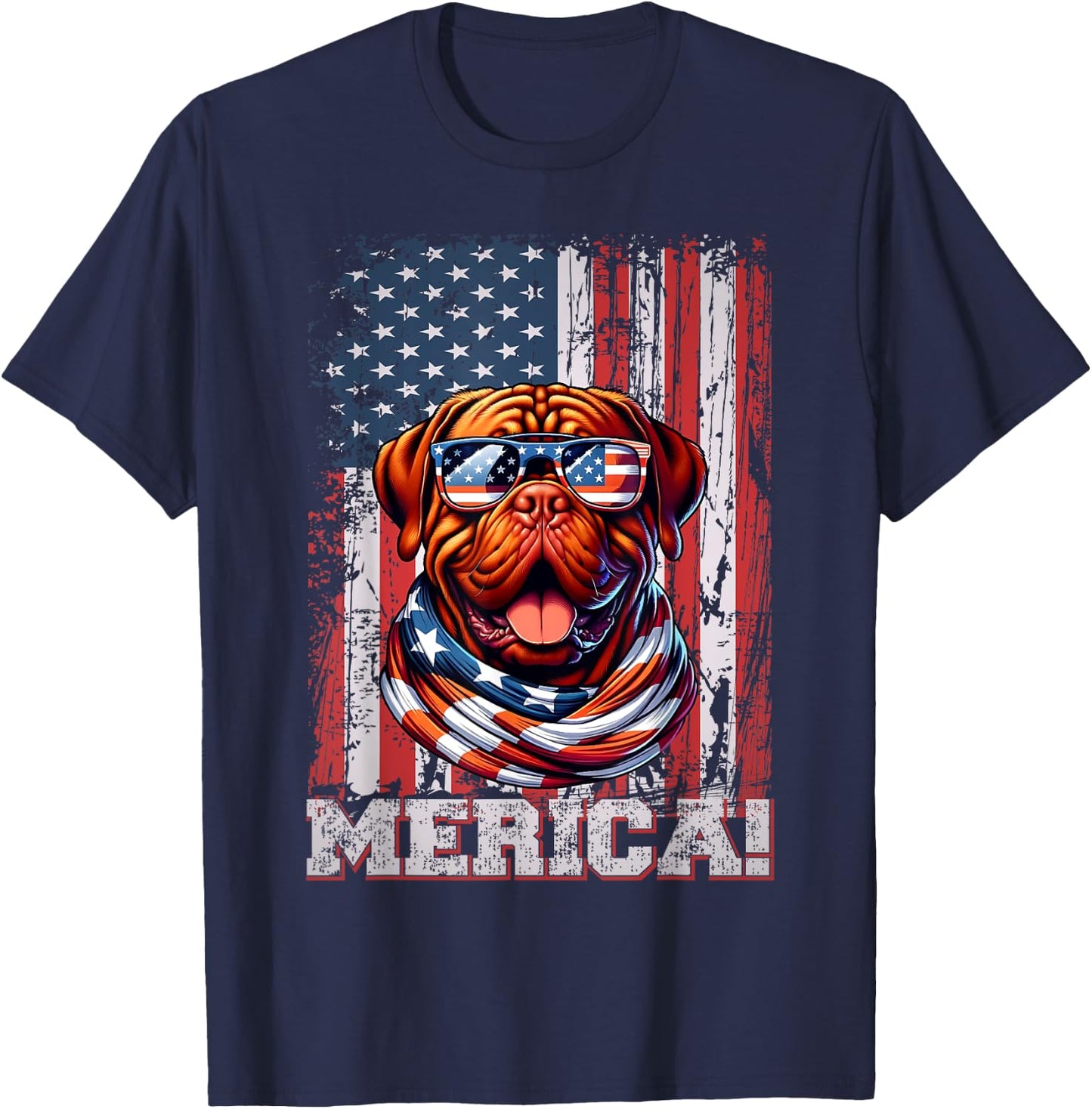 Dogue de Bordeaux Dog Lover US Flag 4th Of July Patriotic T-Shirt - T-Shirt | Navy