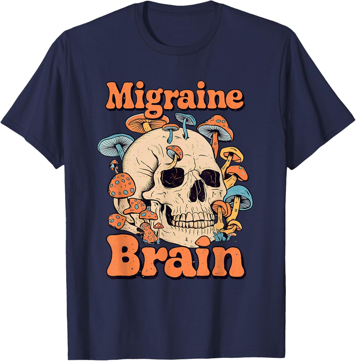 Chronic Migraine Awareness Month Brain Skull Purple Ribbon T-Shirt - T-Shirt | Navy