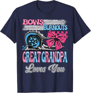 Burnouts or Bows Great Grandpa Loves You Gender Reveal Party T-Shirt - T-Shirt | Navy