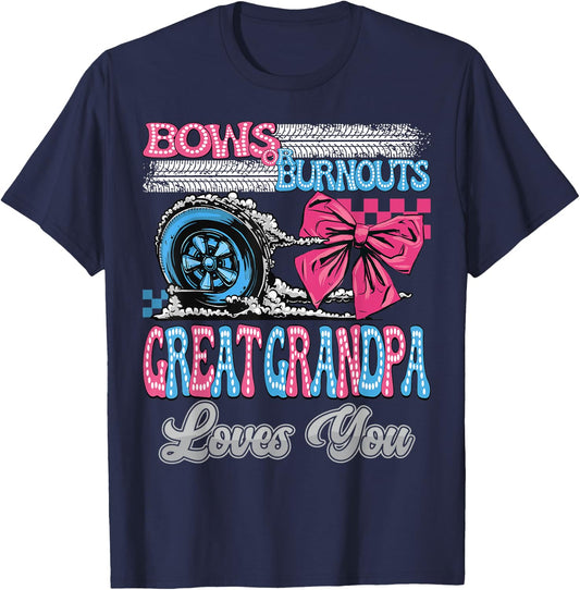 Burnouts or Bows Great Grandpa Loves You Gender Reveal Party T-Shirt - T-Shirt | Navy