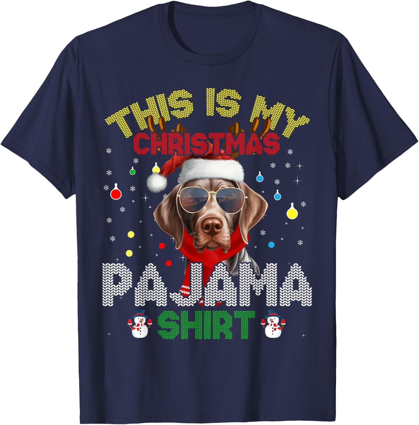 German Shorthaired Pointer Christmas Pajama Xmas Matching T-Shirt - T-Shirt | Navy