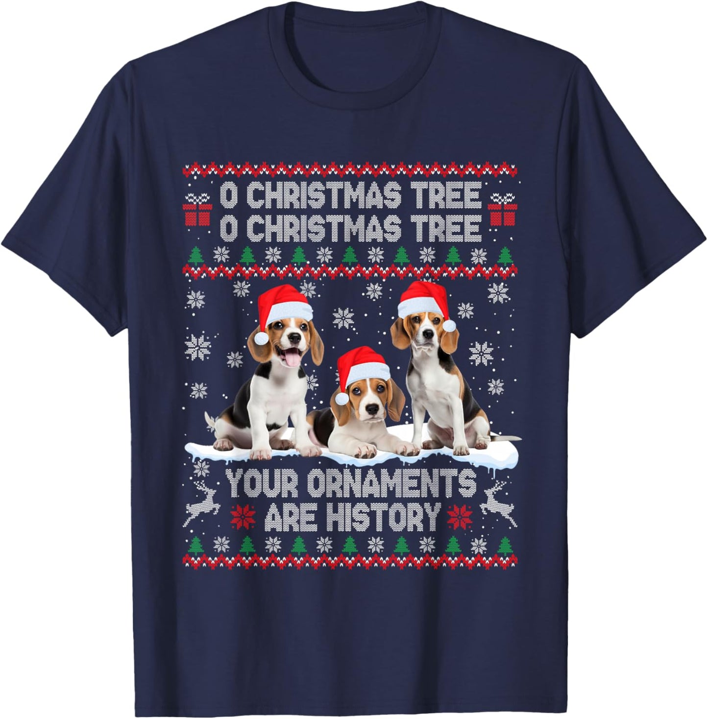 Beagle Dog Ugly Sweater Christmas Light Xmas Pajama T-Shirt - T-Shirt | Navy