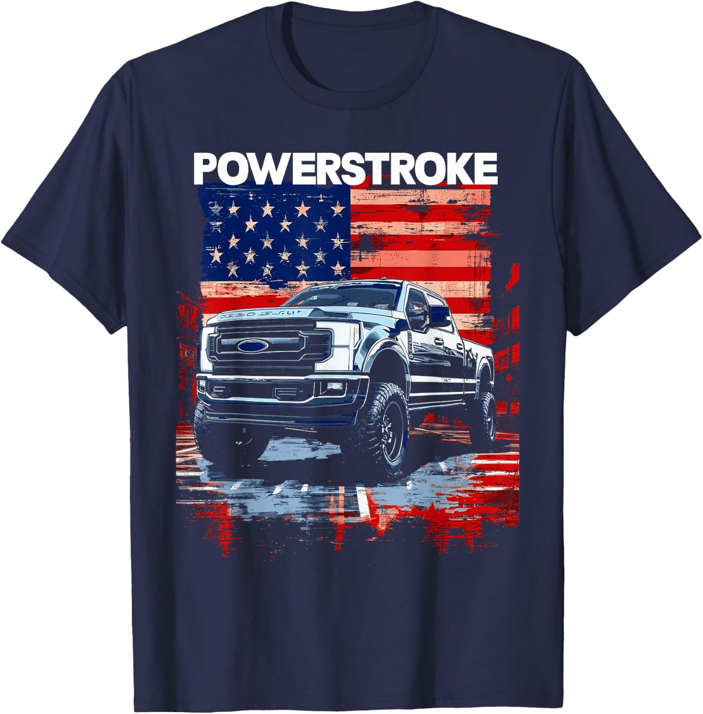 Powerstroke Single Cab Truck American Flag New Body Style T-Shirt - T-Shirt | Navy