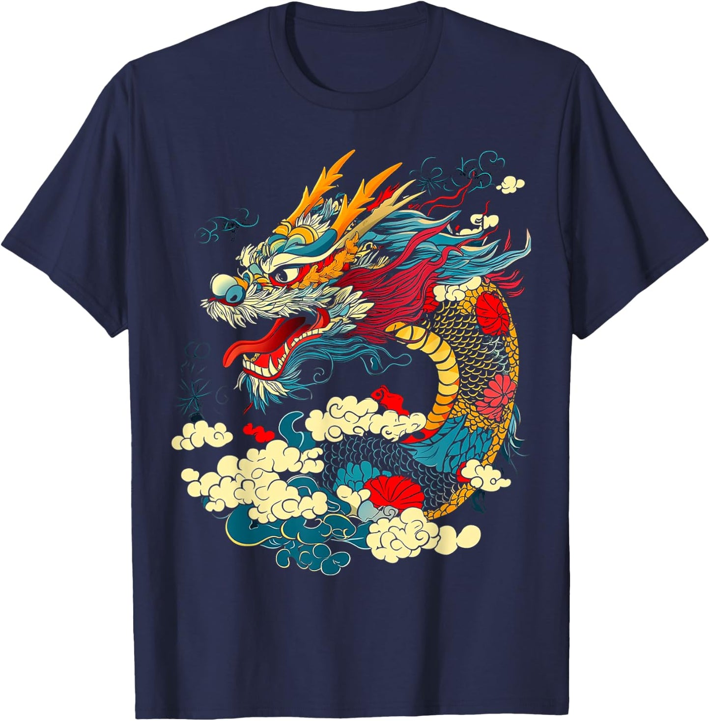 Asian Dragon Motif Mythical Art Asian Dragon T-Shirt - T-Shirt | Navy