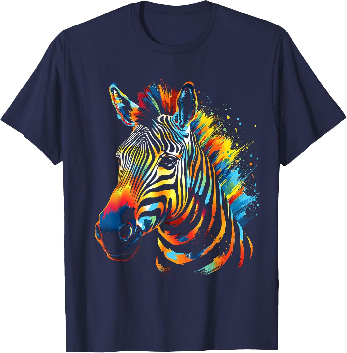 Zebra Colorful Animal Motif Art Zebra T-Shirt - T-Shirt | Navy