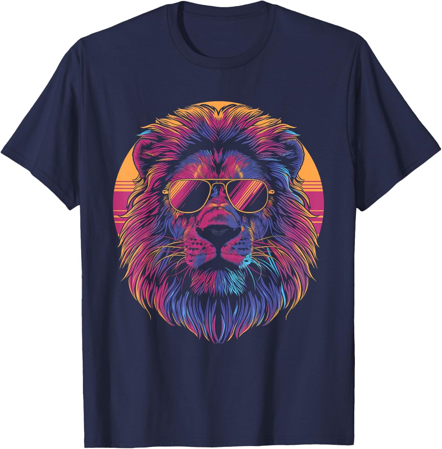 Lion Vaporwave Aesthetic Vintage Synthwave 80s 90s Retro T-Shirt - T-Shirt | Navy