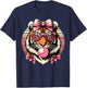 Retro Tiger Wearing Bow pink Glasses Blowing Pink Bubble Gum T-Shirt - T-Shirt | Navy