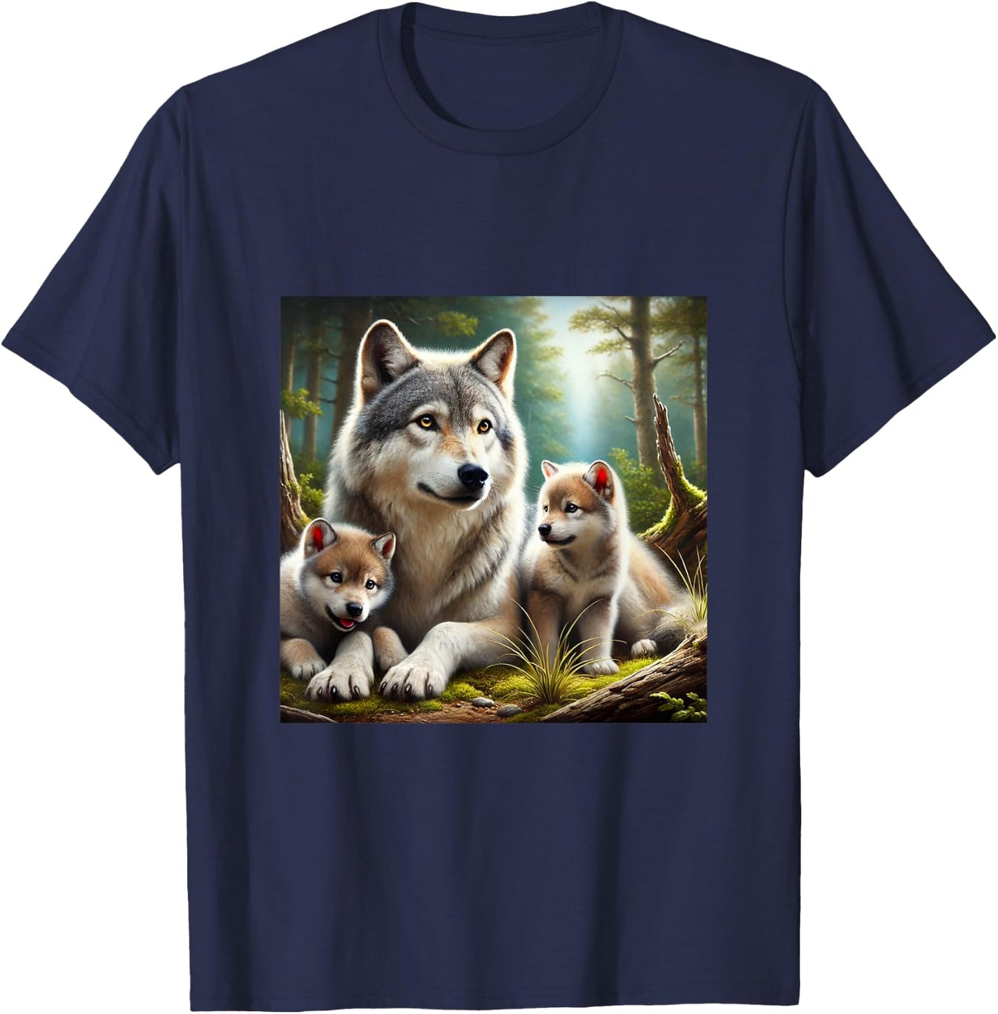 Wolf mother with two cubs realistic cute youthful T-Shirt - T-Shirt | Navy