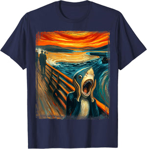 Expressionist Scream Shirt for Shark Lovers | Artistic Shark T-Shirt - T-Shirt | Navy