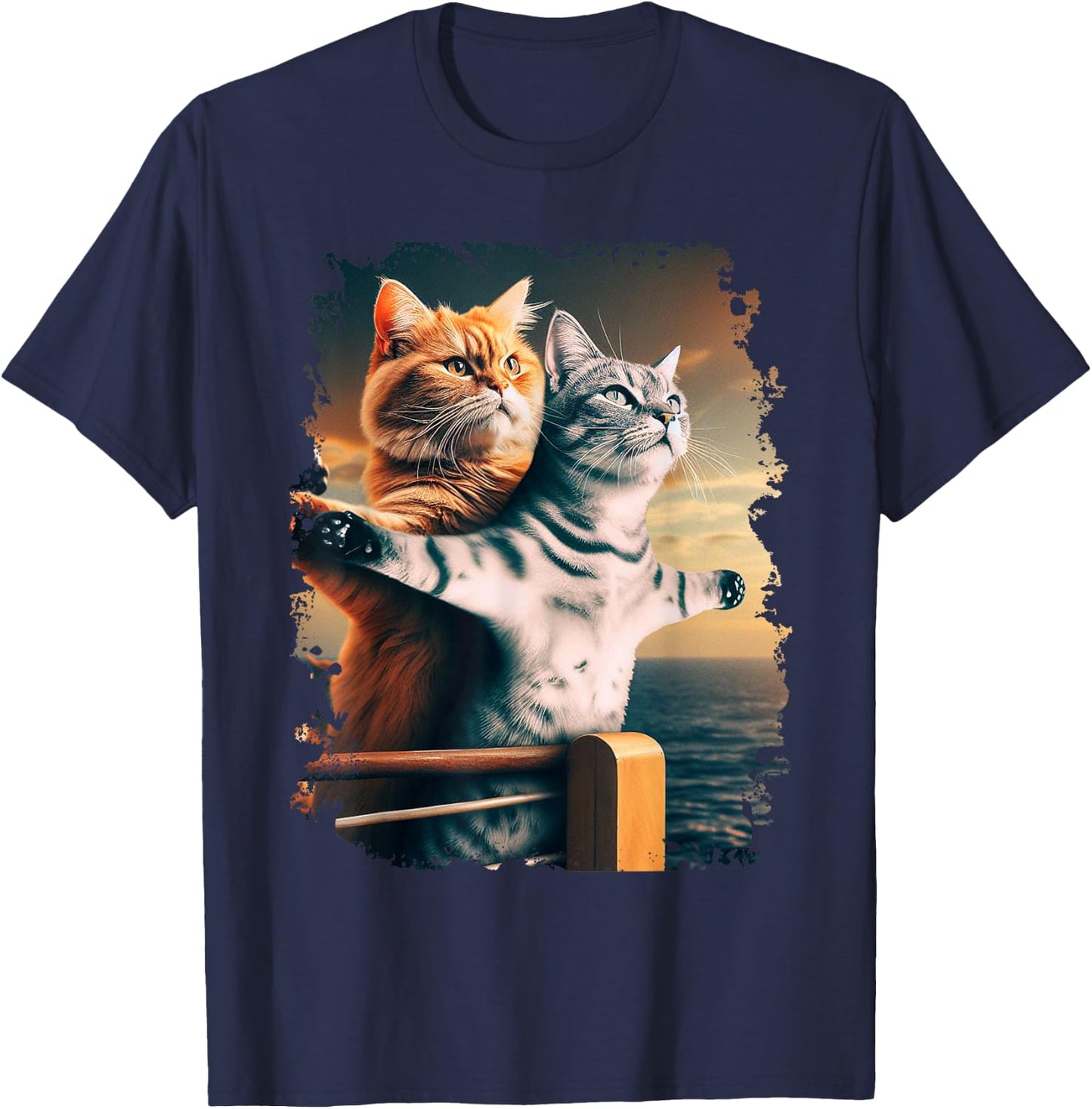 Titanic Meme Shirt for Kids Girls Funny Cat Titanic T-Shirt - T-Shirt | Navy