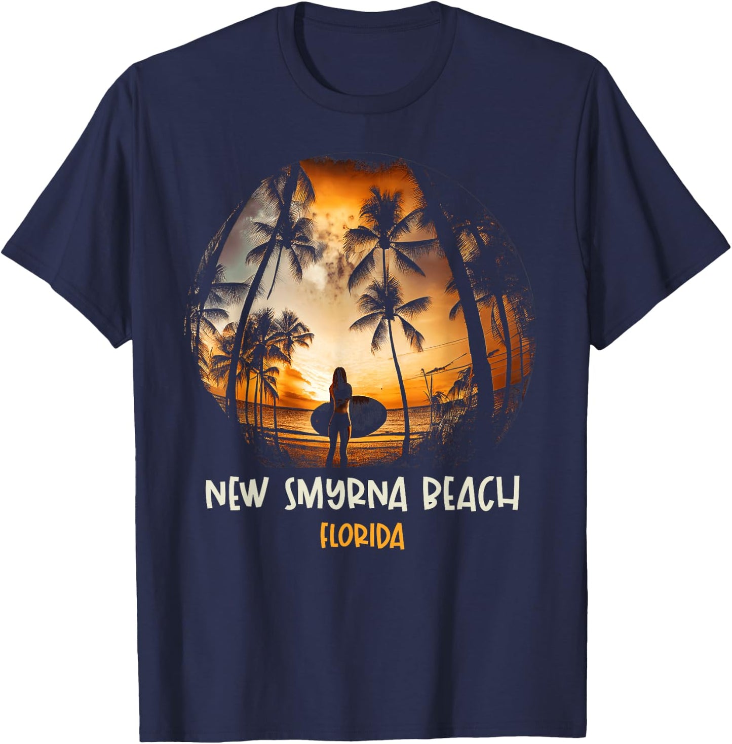 New Smyrna Beach Florida Surfing Surfboard T-Shirt - T-Shirt | Navy