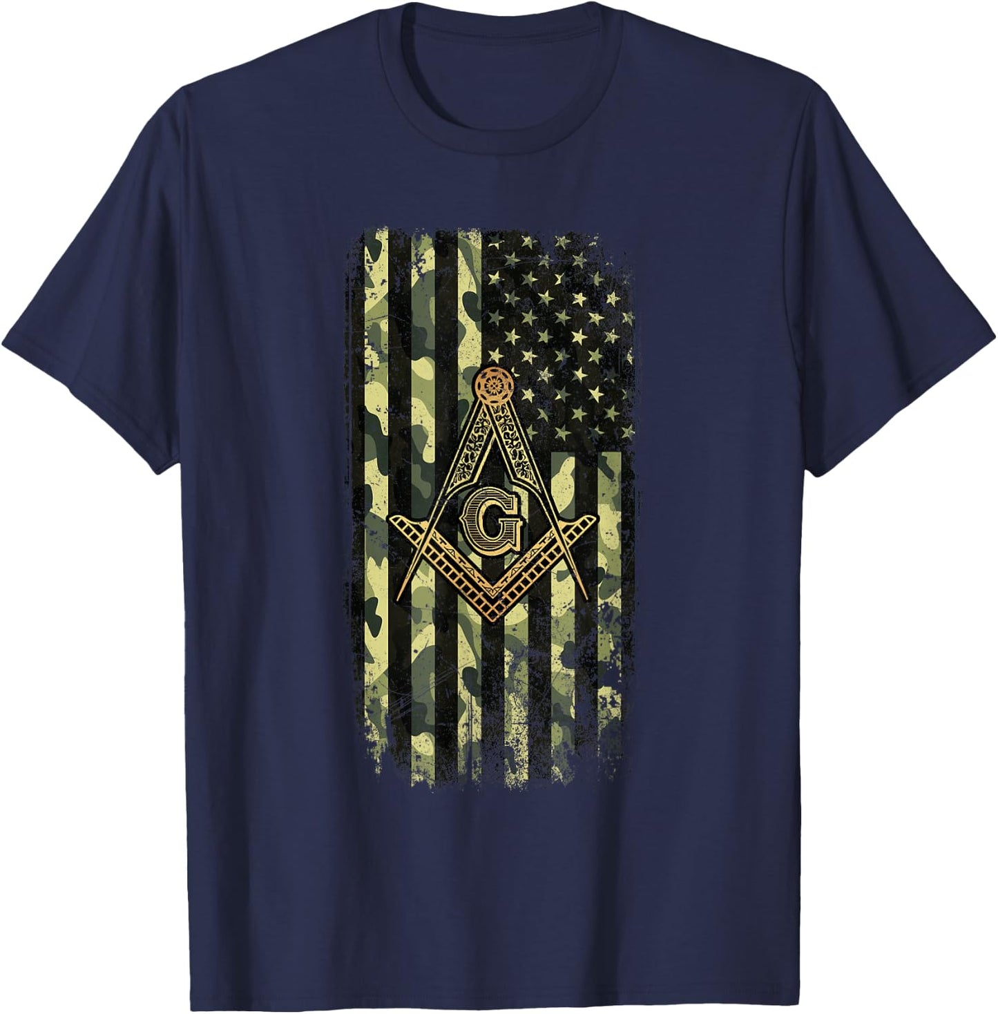 Masonic Camo American Flag - Freemason T-Shirt - T-Shirt | Navy