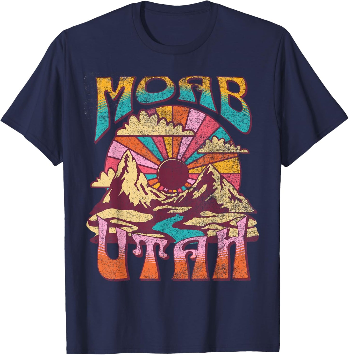 Moab Utah Nature Hiking Mountains Outdoors Vintage T-Shirt - T-Shirt | Navy