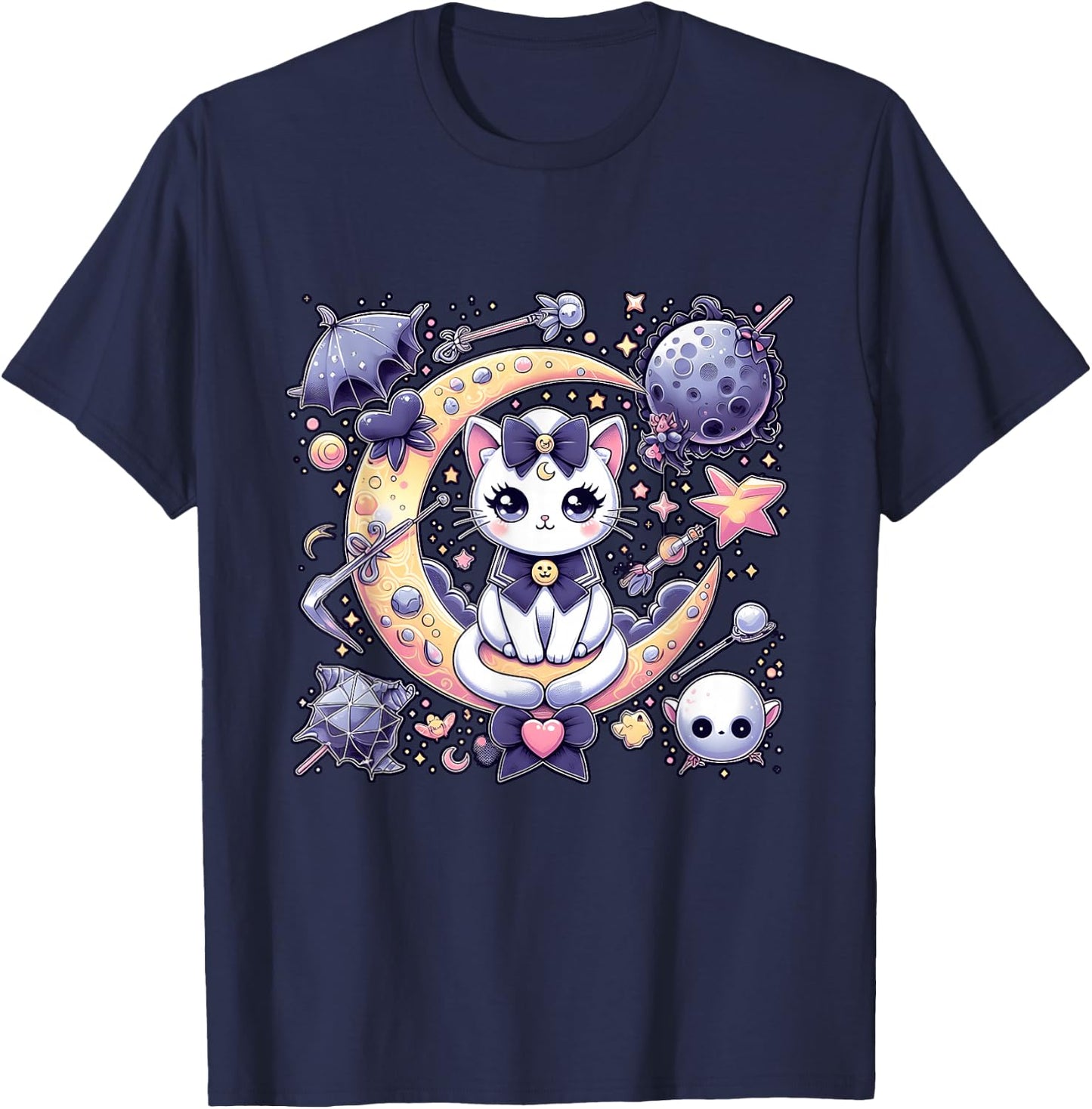 Sailor Meow Cute Moon Cat Space Magic Gothic Halloween T-Shirt - T-Shirt | Navy