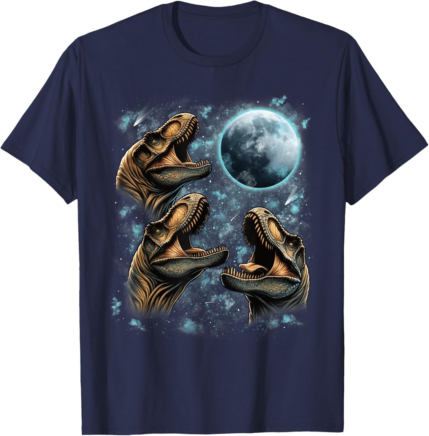 Three T-Rex Dinosaurs Howling At the Moon Funny Trex Howl T-Shirt - T-Shirt | Navy