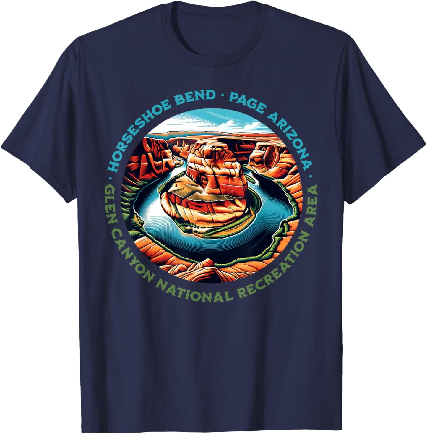 Iconic Horseshoe Bend Hiking Glen Canyon Page Arizona T-Shirt - T-Shirt | Navy