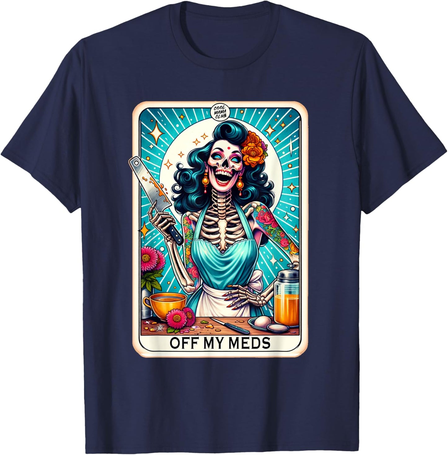 Cool Mama Club Tarot Card Skeleton Halloween T-Shirt - T-Shirt | Navy