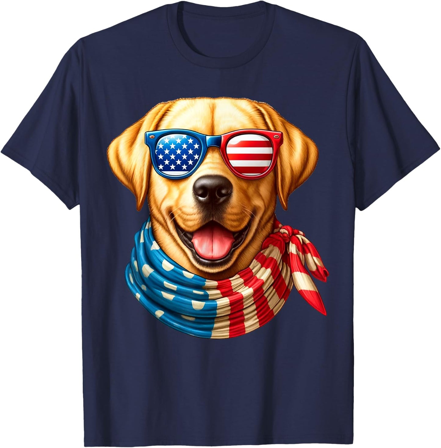 Labrador Retriever Dog American Flag Patriotic 4th of July T-Shirt - T-Shirt | Navy