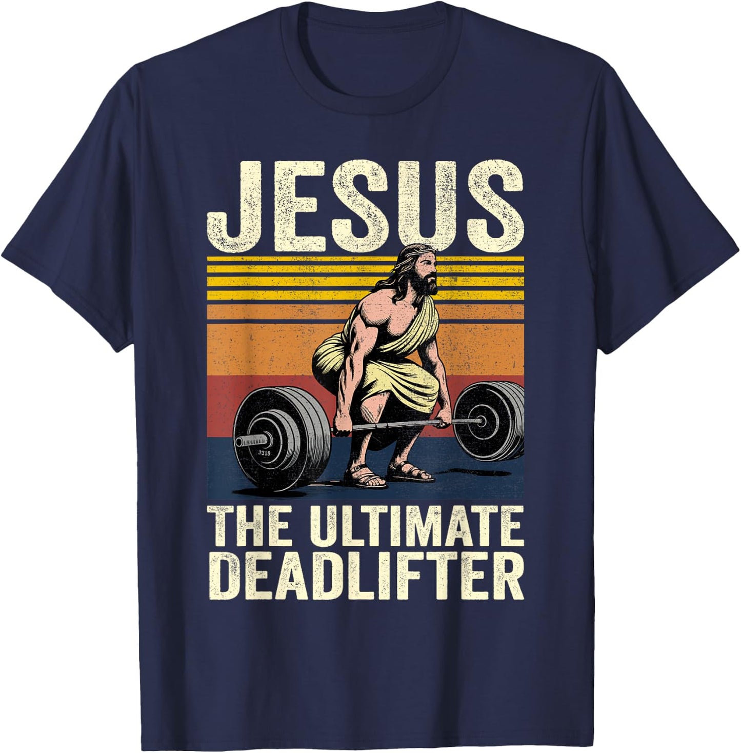 Vintage Jesus The Ultimate Deadlifter Funny Christian Gym T-Shirt - T-Shirt | Navy