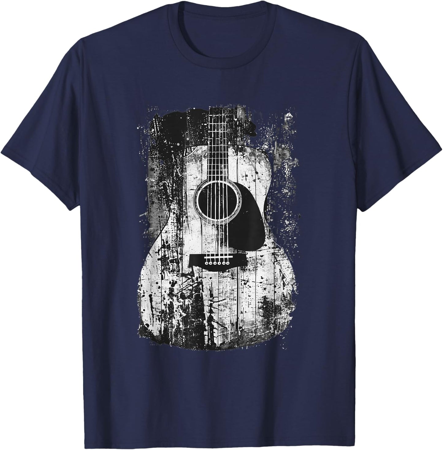 Acoustic Guitar, Vintage, Distressed, Rock & Roll Music. T-Shirt - T-Shirt | Navy