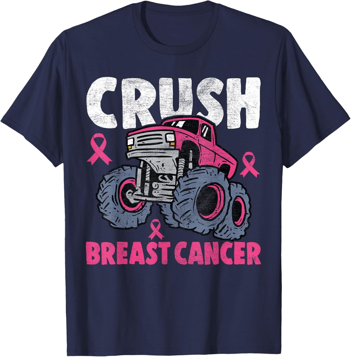 Crush Breast Cancer Awareness Monster Truck kids Boys Girls T-Shirt - T-Shirt | Navy