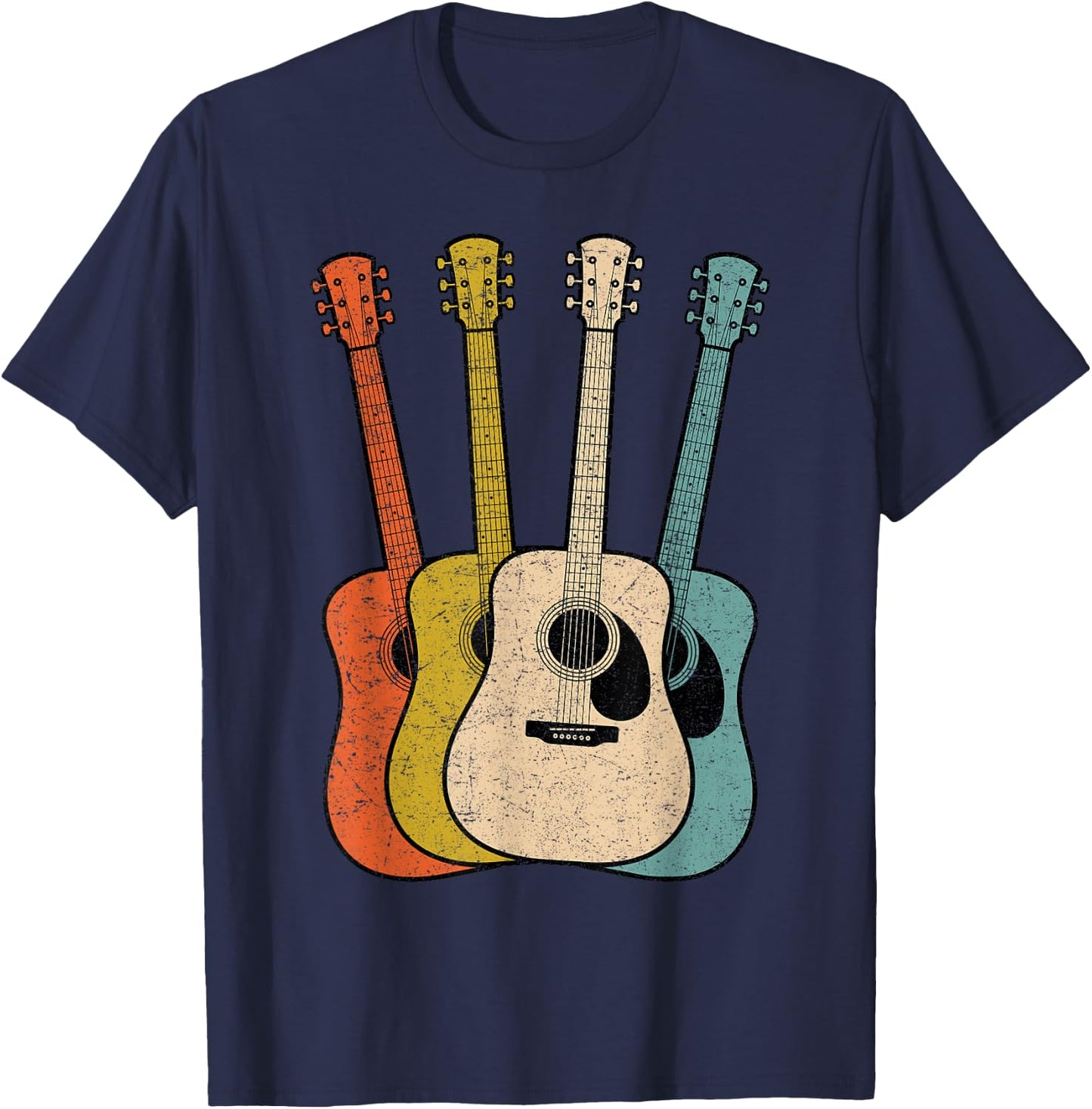 Retro Acoustic Guitar Vintage Guitarist Cool Music Graphic T-Shirt - T-Shirt | Navy