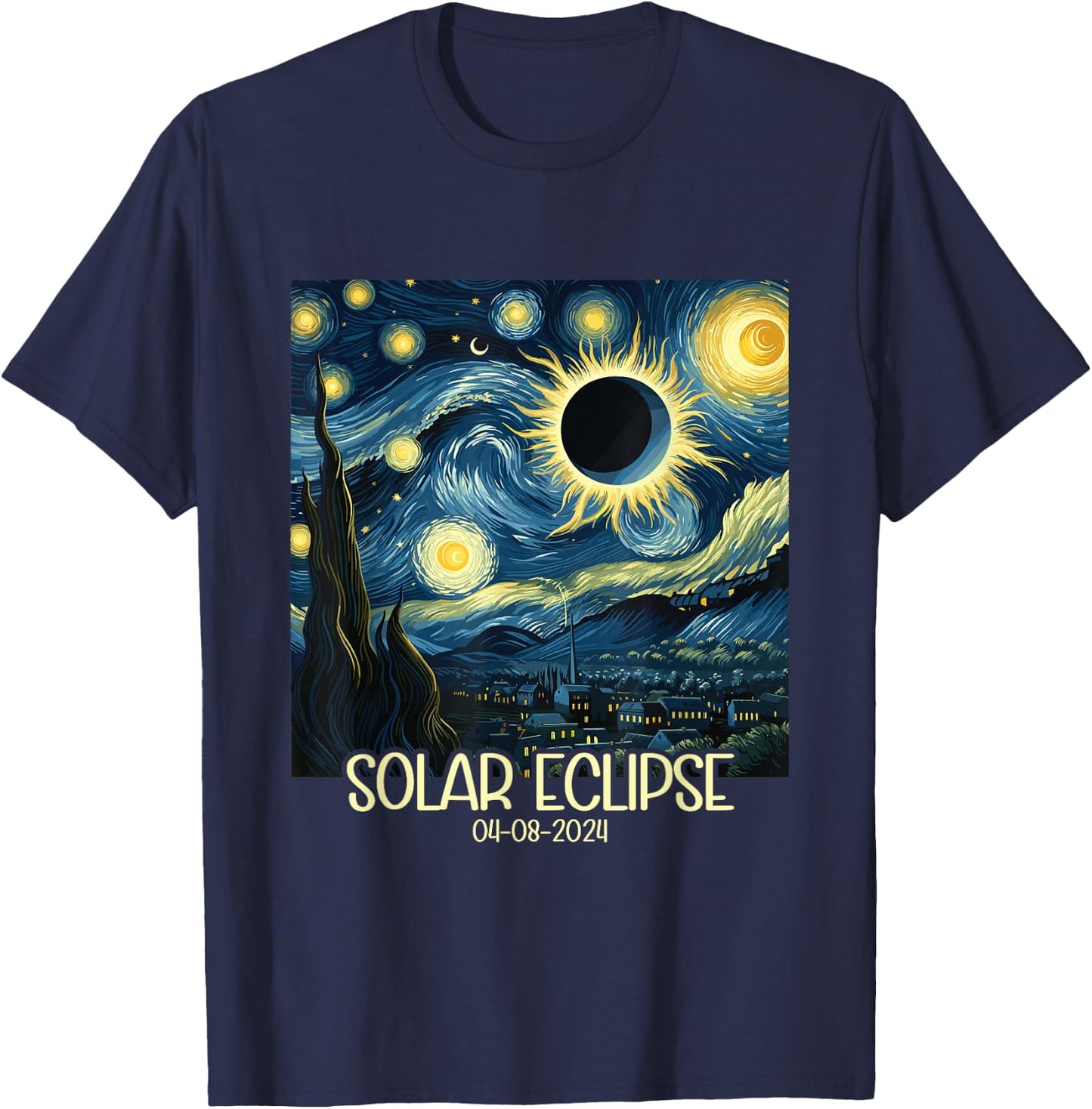 Van Gogh Starry Night Total Solar Eclipse April 8 2024 T-Shirt - T-Shirt | Navy
