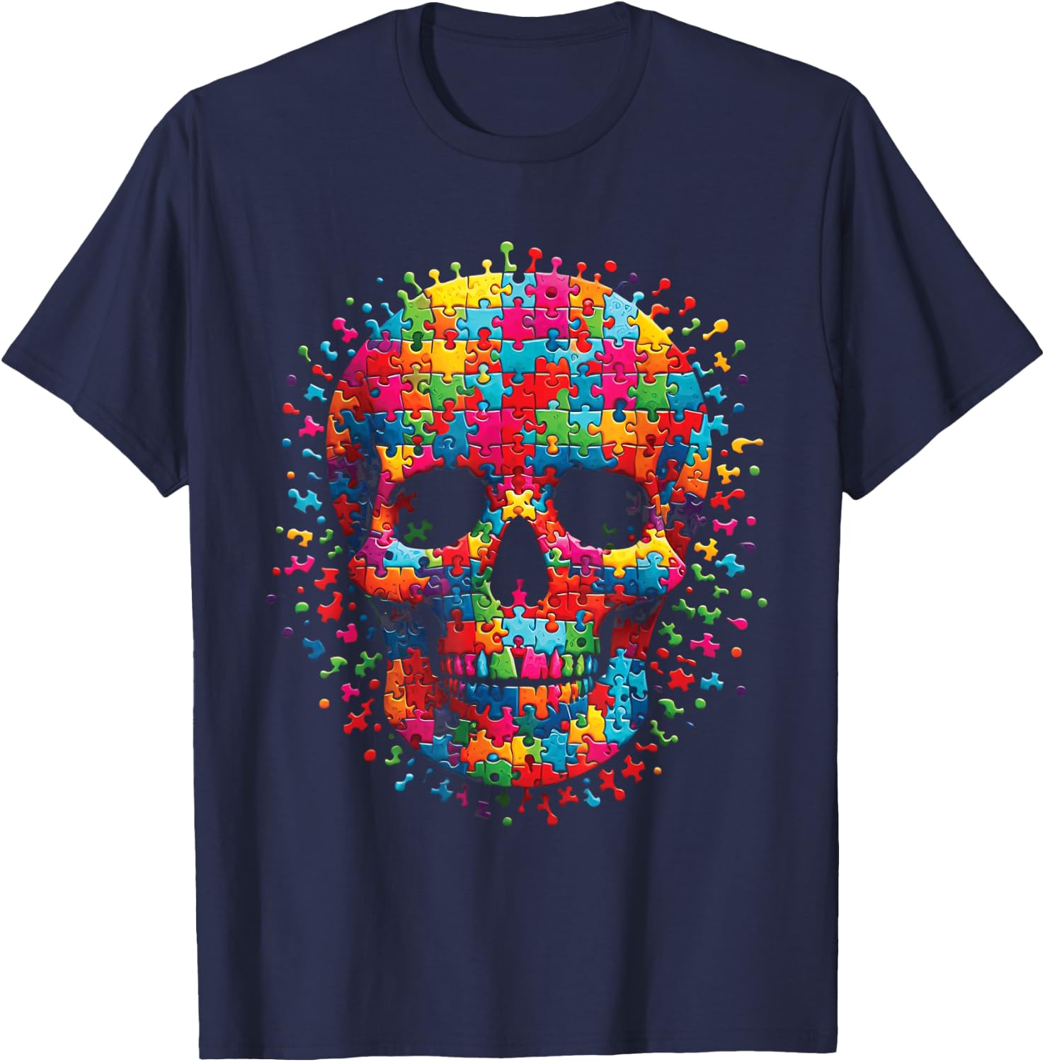 Skull Autism Awareness Autistic Supporter Men Women Boy Kids T-Shirt - T-Shirt | Navy