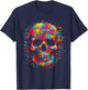 Skull Autism Awareness Autistic Supporter Men Women Boy Kids T-Shirt - T-Shirt | Navy