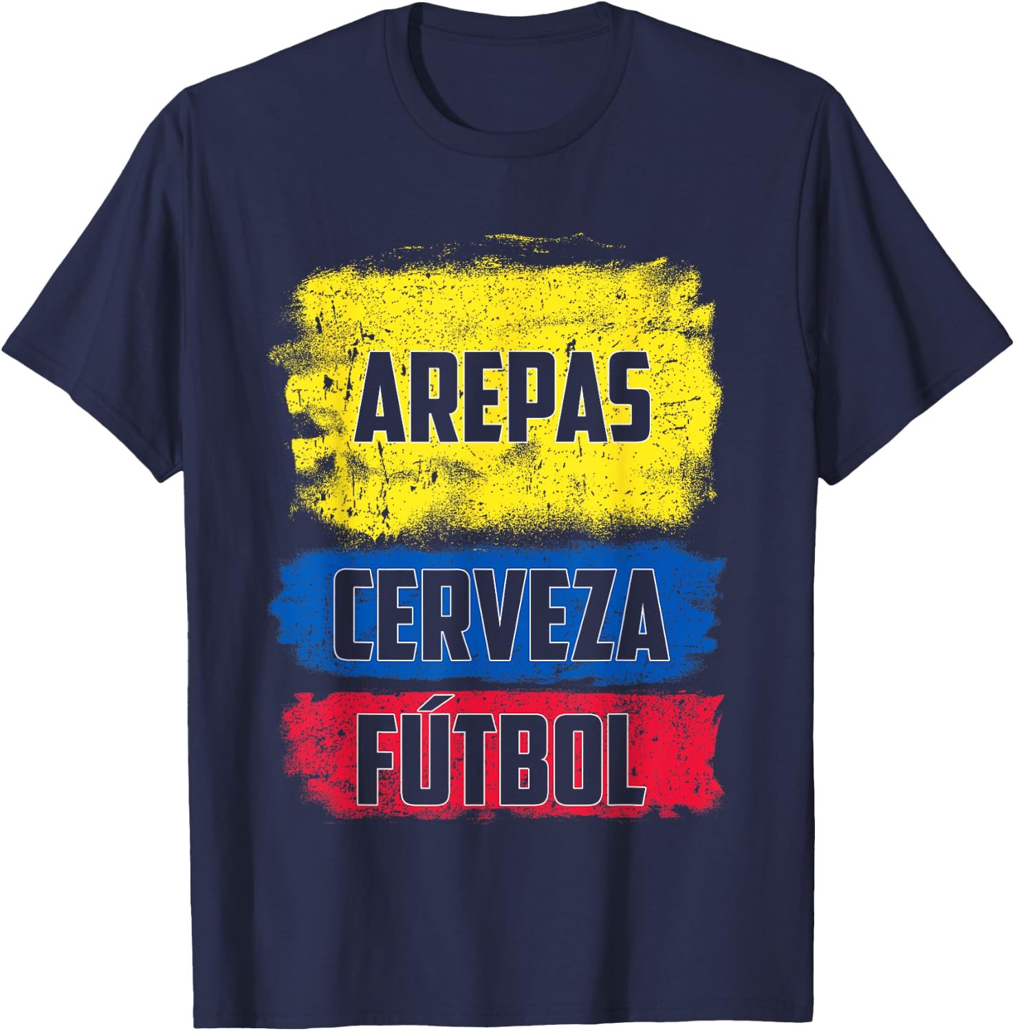 Arepas Cerveza Futbol Colombian Flag Distress Colombia Flag T-Shirt - T-Shirt | Navy