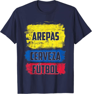 Arepas Cerveza Futbol Colombian Flag Distress Colombia Flag T-Shirt - T-Shirt | Navy