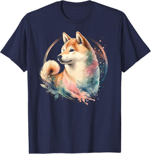 Graceful Shiba Inu in Watercolor T-Shirt - T-Shirt | Navy